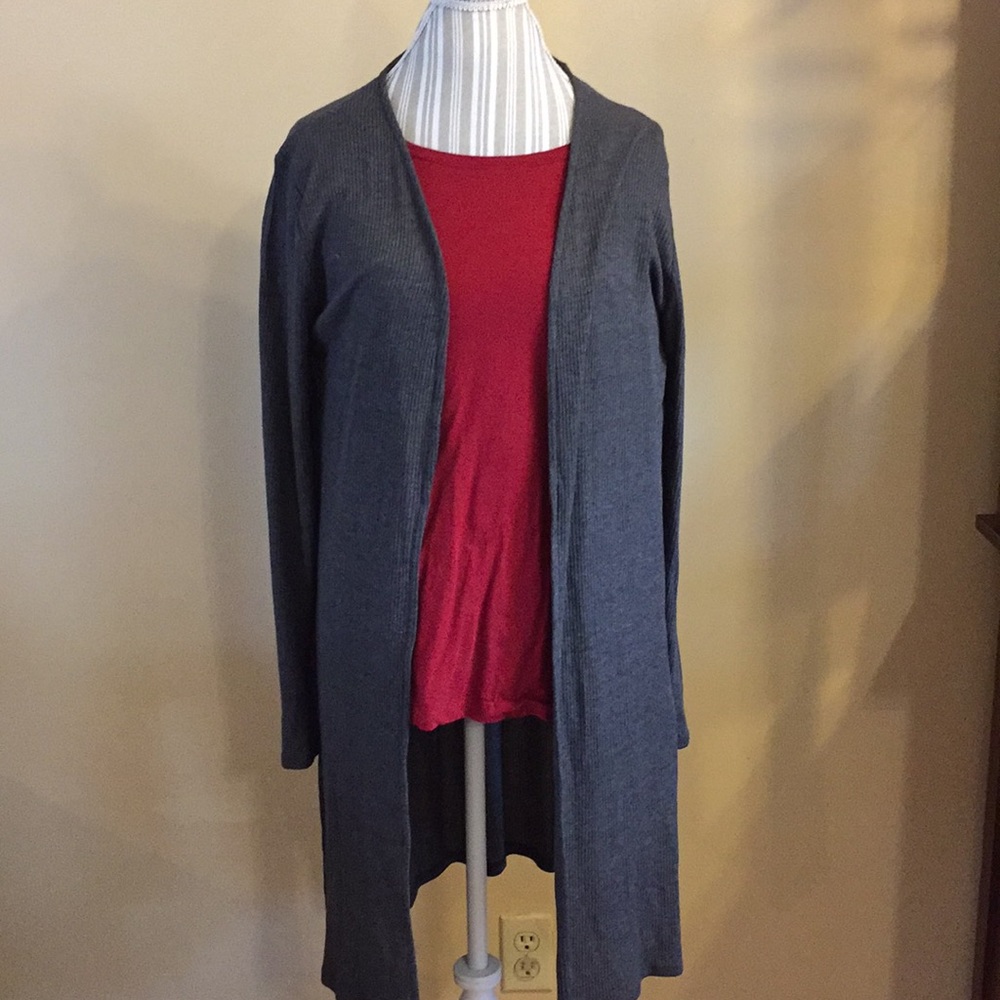 Lg Charcoal ribbed long sleeve cardigan - Picture 2 of 2